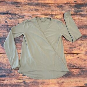 Elegant Olive Long Sleeve Wrap Top